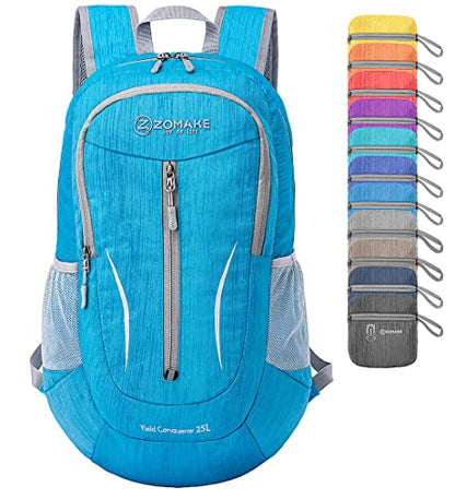 ZOMAKE 25L Ultra Lightweight Packable Backpack, Foldable Hiking Backpacks Water Resistant Small Folding Daypack for Travel(Light Blue) - color: Light Blue
