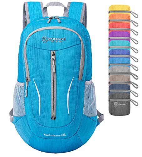 ZOMAKE 25L Ultra Lightweight Packable Backpack, Foldable Hiking Backpacks Water Resistant Small Folding Daypack for Travel(Light Blue) - color: Light Blue
