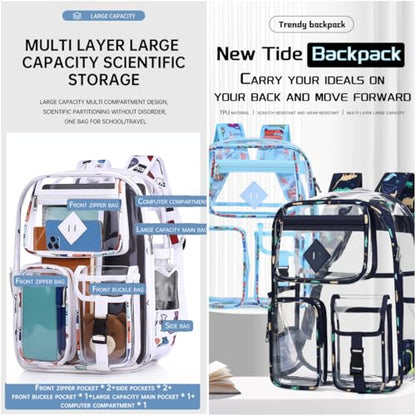 Clear Backpack-Heavy Duty PVC clear backpack for Stadium/Travel/Work,Dual Zippered Compartments&Mesh Side Pockets (white) - color: White