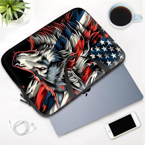 14 15 15.4 15.6 inch Laptop Handle Bag Computer Bag, Pouch Holder Notebook Sleeve Cover Soft Case Compatible for Dell,Lenovo,Toshiba HP, Asus Notebook-Flag Wolf - color: Flag Wolf