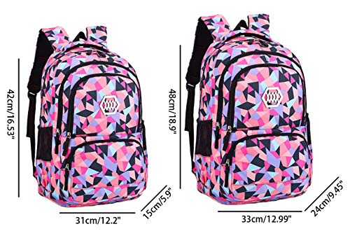 JiaYou Girl Geometric Printed Primary Junior High University School Bag Bookbag Backpack(2# Black,35 L) - color: 2# Black, size: 35 L