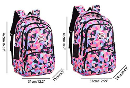 JiaYou Girl Geometric Printed Primary Junior High University School Bag Bookbag 3pcs Backpack Sets(2# Black-3pcs,19 L) - color: 2# Black-3pcs, size: 19 L