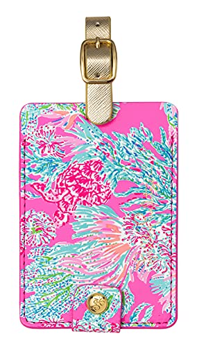 Lilly Pulitzer Leatherette Luggage Tag with Secure Strap, Colorful Suitcase Identifier for Travel - color: Seaing Things