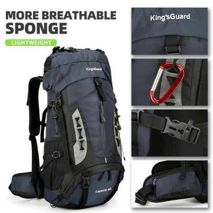 King'sGuard 60L Hiking Backpack for Men and Women Lightweight Camping Hiking Backpack with Rain Cover Large Waterproof Travel Backpack Backpacking Pack (Navy Blue) - color: Navy Blue