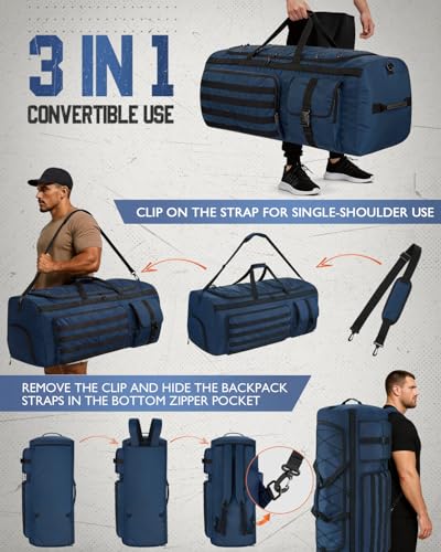 Gonex 130L Extra Large Duffel Bag, Convertible Travel Duffle - color: Dark Blue, size: 130L