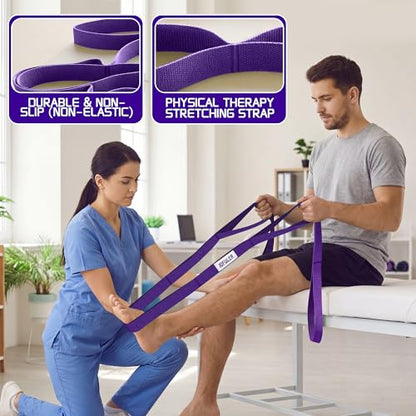 Stretching Strap for Physical Therapy and Home Rehab, 10 Loops Non-Elastic Yoga Strap for Hamstring, Calf and Back Stretching, Mobility, Exercise, Pilates, Flexibility - color: Purple