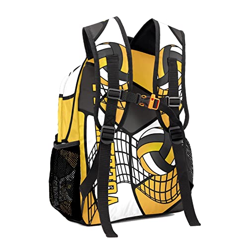 Custom Volleyball Yellow White Black Waterproof Backpack Bookbag with Name for Birthday Holiday Gift - color: Backpack 1