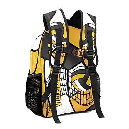 Custom Volleyball Yellow White Black Waterproof Backpack Bookbag with Name for Birthday Holiday Gift - color: Backpack 1