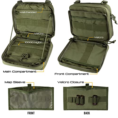 WYNEX Tactical Large Admin Pouch of Double Layer Design, Molle EDC EMT Utility Pouch with Map Sleeve Modular Tool Pouch Large Capacity Flag Patch Included - color: Army Green