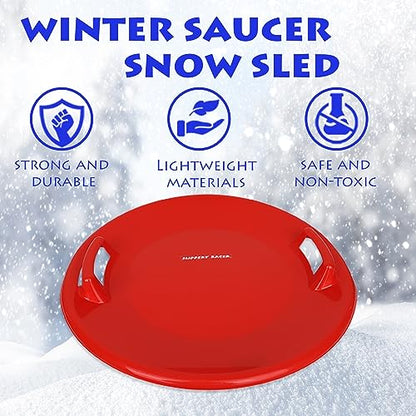 Slippery Racer Heavy-Duty Cold Resistant Downhill Pro Adults and Kids Plastic Outdoor Winter Saucer Disc Snow Sled with Handles - size: 1 PACK, style: RED