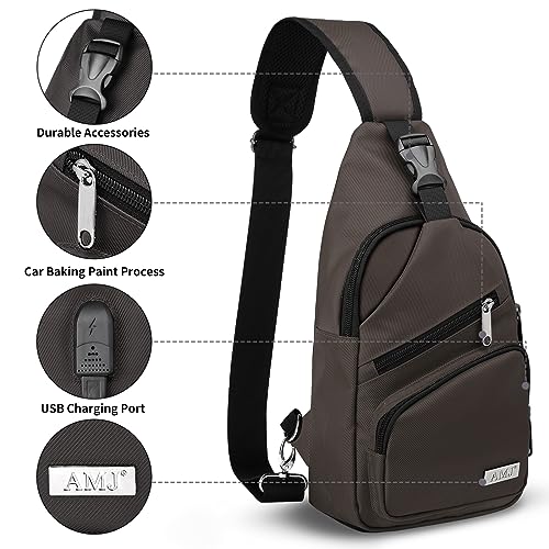 AMJ Crossbody Sling Bag Men Women, Casual Shoulder Backpack, Chest Daypack Satchel for Hiking Travel - color: Brown, size: Small