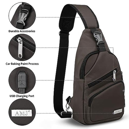 AMJ Crossbody Sling Bag Men Women, Casual Shoulder Backpack, Chest Daypack Satchel for Hiking Travel - color: Brown, size: Small