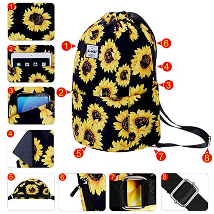 XEYOU Drawstring Sports Backpack Lightweight Gym Yoga Sackpack Shoulder Rucksack Casual Outdoor Daypack for Women and Men | Lightweight - color: Sunflowers Pattern
