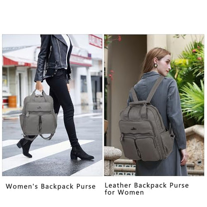 Angel Kiss Backpack Purse for Women Soft Washed Leather Multi Pocket Casual Travel Backpacks… - color: Grey