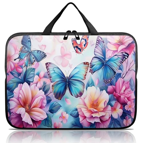 14 15 15.4 15.6 inch Laptop Handle Bag Computer Bag, Pouch Holder Notebook Sleeve Cover Soft Case Compatible for Dell,Lenovo,Toshiba HP, Asus Notebook-Pink Flower Butterfly - color: Pink Flower Butterfly