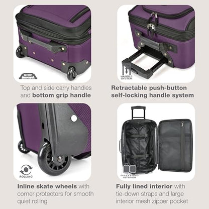 U.S. Traveler Rio Lightweight Softside Rolling Carry-on Suitcase, 2-Wheel Set, Purple - color: Purple, size: 21"/14"