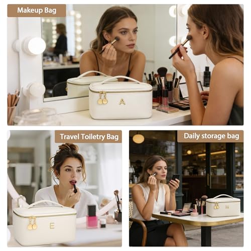 Gifts for Women Travel Makeup Bag Personalized Cosmetic Bag Portable Large Capacity Toiletry Bag(Beige-A) - color: Beige, style: A