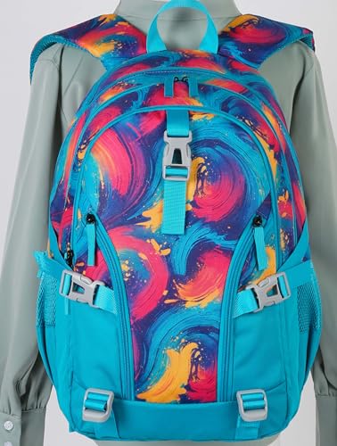 BLUEFAIRY High School Backpack for Girls Boys Middle School Bookbag for Kids Back to School Bag for College with Large Compartment Casual Daypack Mochilas para Niñas Adolescentes 18" Tie Dye Teal - color: Teal