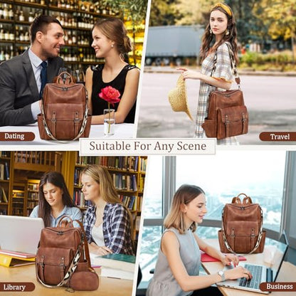 AGLOD Backpack Purse for Women PU Leather Back Packs Designer Ladies Shoulder Bag Fashion Faux Work Travel Handbags - color: Two-toned Brown