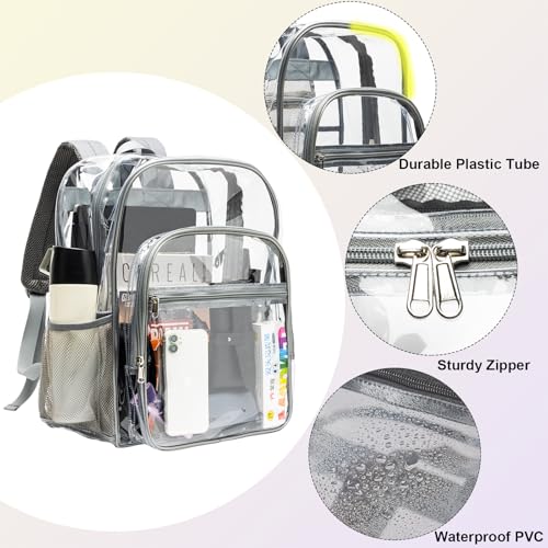 gdbis Clear Backpack Heavy Duty, 17 inch Large PVC Transparent Bag with Reinforced Strap Stitches and Laptop Sleeve See Through Casual Backpack for Work Concert Travel Security - Grey - color: Xl-grey