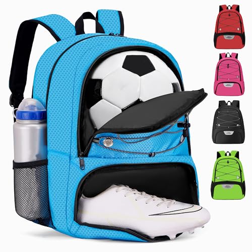 Hsmihair Youth Soccer Bag-Soccer Backpack&Backpack for Football Basketball,with Ball Compartment Separate Cleat Package - color: Blue