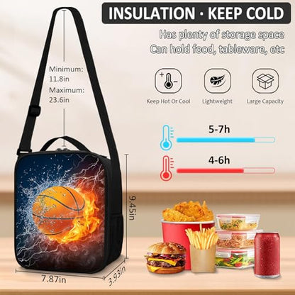 School Backpack for Boys - 4pcs Basketball Boys Backpack with Lunch Box and Pencil Case for Kids Children Teens Elementary Middle School - Students Bag for Ages 6-18,17″Bookbag Travel Back Pack - color: Basketball-02-backpack Set