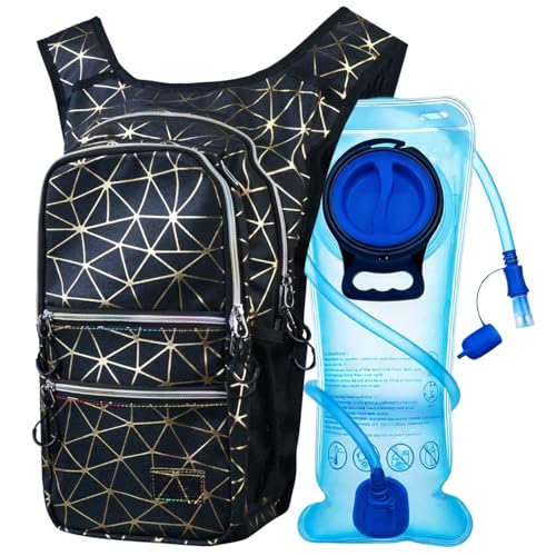 Mothybot Hydration Backpack Pack, Water Backpack 20L Capacities Included 2L Hydration Bladder, Festival Essential - Rave Hydration Pack Hydropack Hydro for Hiking, Festival Gear - color: Stylish Black Geometric