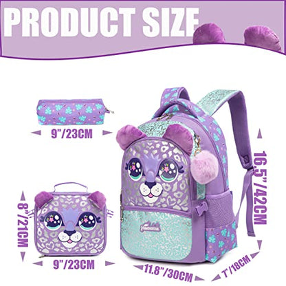 Kids Backpacks for Girls School Bag with Lunch Box School Backpack for Girls Set Cute Bookbag for Kindergarten - color: Purple