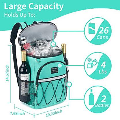 Backpack Cooler Backpack 26 Cans Insulated Leak Proof for Women Men Beach Camping Picnic Fishing Hiking Lunch Backpack Waterproof Cooler - color: Teal, size: Medium
