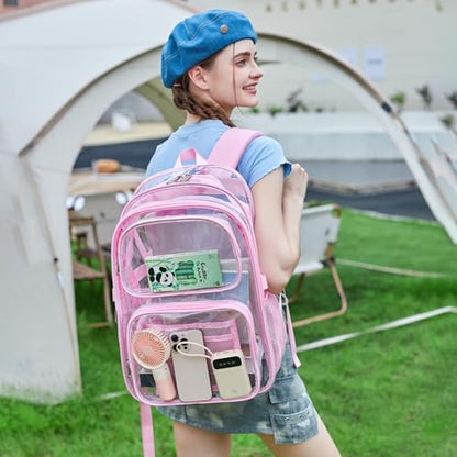abshoo Large Heavy Duty Girls Clear Backpack for School Bookbag Transparent Multi Pocket Backpacks for Women (Pink) - color: Pink