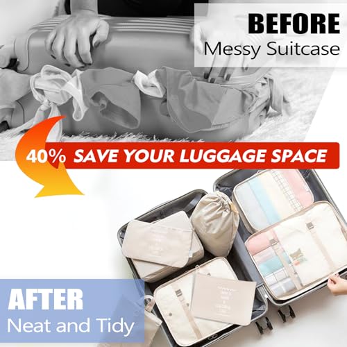 8 Set Packing Cubes For Travel-Travel Essential Carry On Luggage Organizer,Bring Laundry Bag, Shoe Bag, Clothing And Underwear Bag (Beige) - color: Beige