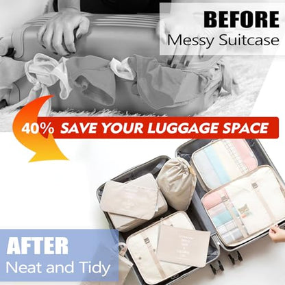 8 Set Packing Cubes For Travel-Travel Essential Carry On Luggage Organizer,Bring Laundry Bag, Shoe Bag, Clothing And Underwear Bag (Beige) - color: Beige