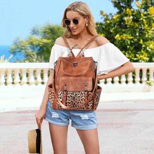 AGLOD Backpack Purse for Women PU Leather Back Packs Designer Ladies Shoulder Bag Fashion Faux Work Travel Handbags - color: Leopard