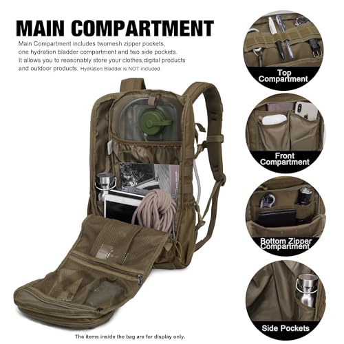 Mardingtop Tactical Backpacks Molle Hiking daypacks for Motorcycle Camping Hiking Military Traveling,25L Backpack - color: M6347-khaki