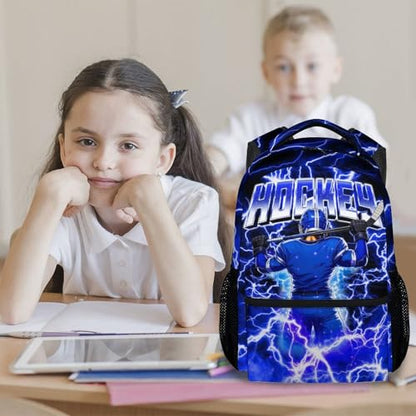 UNIKITTY Hockey Backpack for Boys Kids School Bag - 17 Inch Durable Sports Ice Hockey Bookbag for Youth Little Boys Elementary Middle School Students - color: Blue