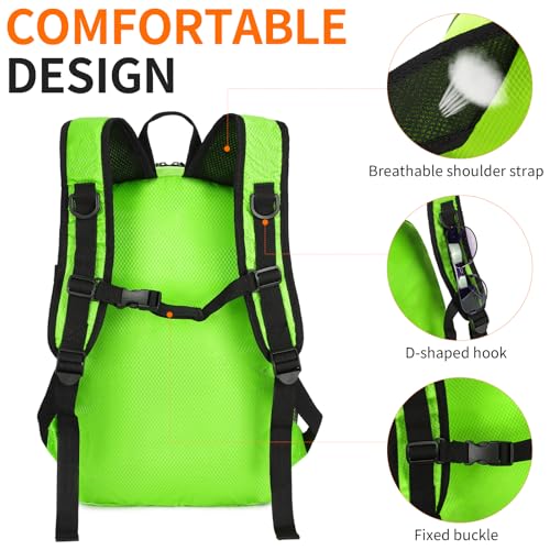 Small Hiking Daypack,15L Water-Resistant Hiking Backpack Packable Lightweight Travel Day Pack for Women Men (LinghtGreen, Small) - color: Linghtgreen, size: 15L