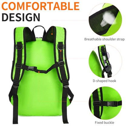 Small Hiking Daypack,15L Water-Resistant Hiking Backpack Packable Lightweight Travel Day Pack for Women Men (LinghtGreen, Small) - color: Linghtgreen, size: 15L