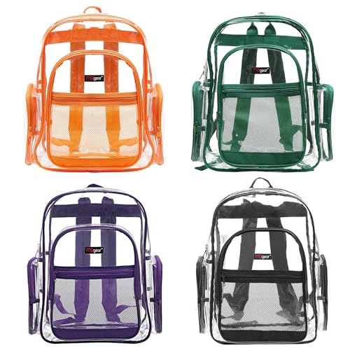 MGgear Wholesale 20-Pack Bulk Case Clear PVC Backpacks Bundle includes Black, Orange, Purple, and Green Trim, 17" Transparent School Approved Backpack, Daypack, Stadium Bag, Bookbag - color: Assorted Colors (Set of 20), size: Set of 20