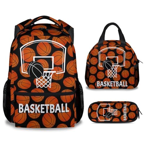 Mercuryelf Basketball Backpack with Lunch Box And Pencil Case, Elementary Kindergarten School Preschool Bookbag for Boys Girls Kids, Set of 3 - color: Basketball-3-2