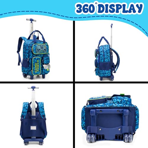 Kids Rolling Backpack with Wheels for Elementary Preschool Students 16inch Boys Travel Luggage Carry on Backpack for Boys Ages 6-8 - color: B Game