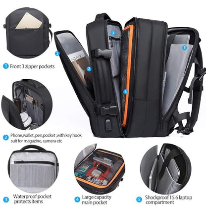 BANGE 35L Travel Backpacks,Weekender Expandable Carry-On Backpack for Airplanes, Waterproof 17.3 inch Laptop Backpack for Men and Women - size: black-35l
