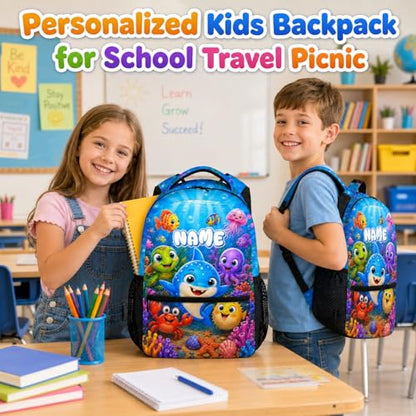 Personalized Backpack for Kids Toddlers Custom Bookbag for Boys Girls Unisex, Cute Fun Sea Animal School for Kindergarten Preschool Elementary - color: Blue