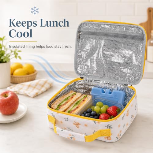 LEDAOU Lunch Box Kids Insulated Lunch Bag Girls Boys Toddler Reusable Lunchbox for School Picnic Hiking (Yellow Flower) - color: Yellow Flower