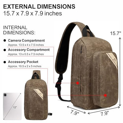 Padwa Lifestyle Dark Brown Crossbody Camera Bag - Waxed Memory Canvas Compact Camera Sling and Crossbody Bag with Fast Access,Versatile Lightweight Everyday Bag for Photographers Travel,Photography - color: Dark Brown