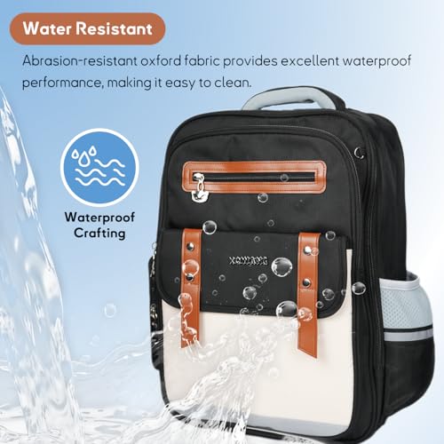 Kids Backpack for Kids, Lightweight Waterproof Black White Backpack for School, Kindergarten Elementary School Students Boys & Girls Backpack with Safety Whistle and Includes a Detachable Waist Belt - color: Black