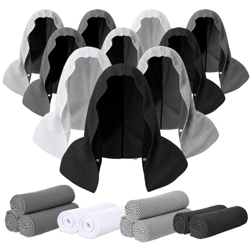 Honoson 20 Pcs12x25 Inch Cooling Hoodie Towel Bulk for Neck and Face 40x12 Inch Quick Dry Sweat Towels Instant Ice Cold Towel for Hot Weather Run Yoga Gym(Dark Gray, Light Gray, White, Black) - color: Dark Gray, Light Gray, White, Black