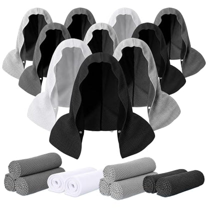 Honoson 20 Pcs12x25 Inch Cooling Hoodie Towel Bulk for Neck and Face 40x12 Inch Quick Dry Sweat Towels Instant Ice Cold Towel for Hot Weather Run Yoga Gym(Dark Gray, Light Gray, White, Black) - color: Dark Gray, Light Gray, White, Black