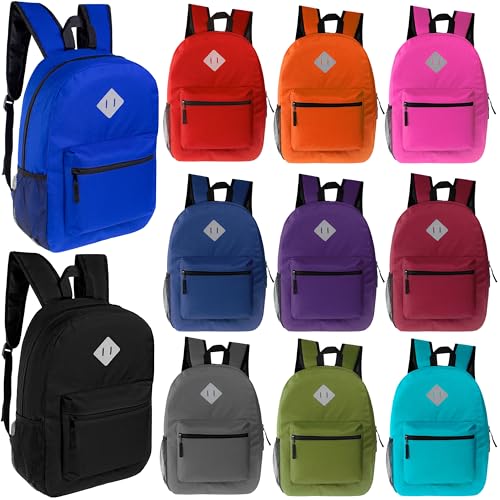 Moda West 24-Pack 17" Classic Patch Backpacks for Kids, 11 Assorted Colors - Bookbags in Bulk for Elementary, Middle, and High School Students - size: 17", style: Patch