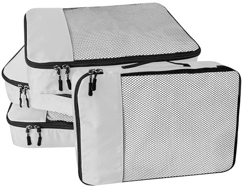 WTREE 4-Piece Packing Cubes Travel Accessories Set for Suitcases - Luggage Organizer Bags with Double Zipper - Mesh Top - Small - Beige - color: Beige, size: Small