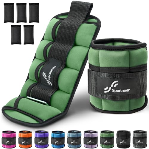 Sportneer Adjustable Ankle Weights for Women and Men 7 lbs/Pair Adjustable Leg Weights with Secure Straps, Strength Training Weighted for Yoga, Walking, Running, Aerobics, Gym, Physical Therapy - color: Olive